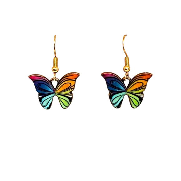 Jewelry - Enamel Colorful Butterfly 10kt Gold Earrings #2068